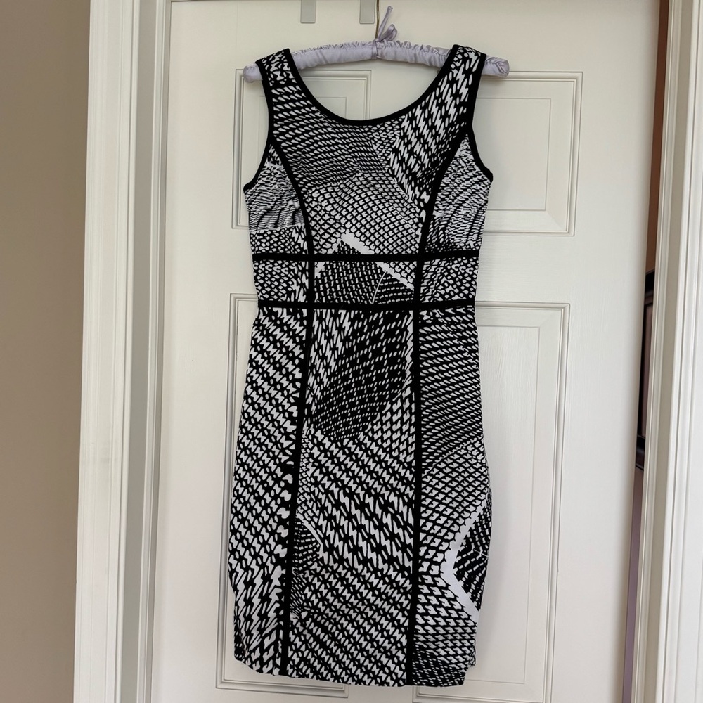 Calvin Klein Black and White Sheath Midi Dress